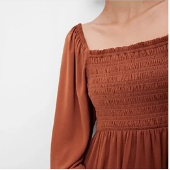 Gap Smocked Midi Dress LP - Saddle Brown - Picture 2 of 8
